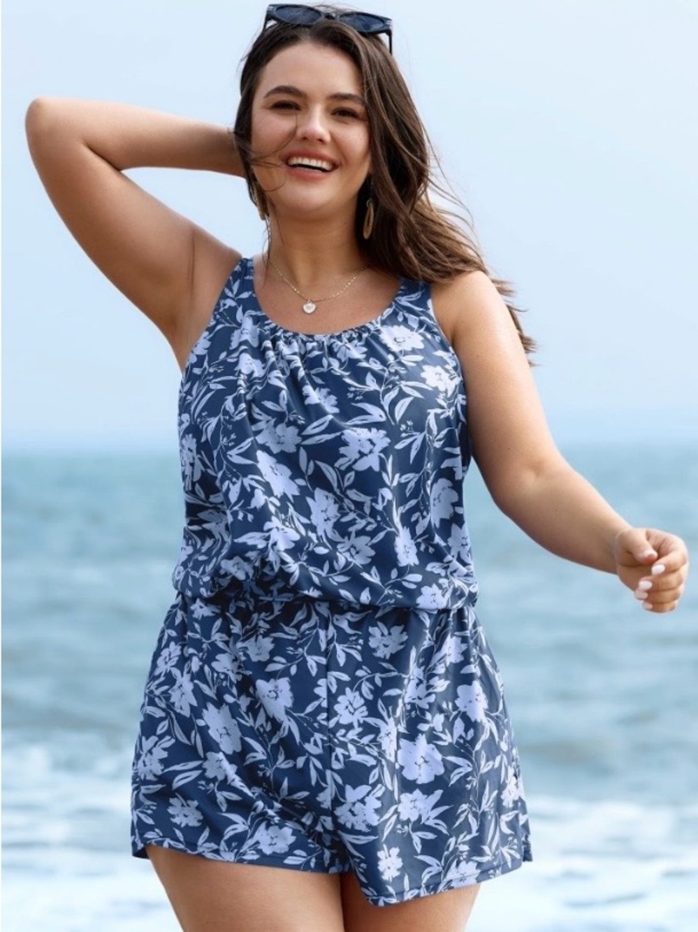 BloomChic Tropical Floral One-Piece pocket Romper Swimsuit